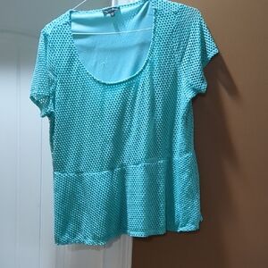 Slinky Brand Short Sleeve Peplum Tunic in Teal Plus Size 1x